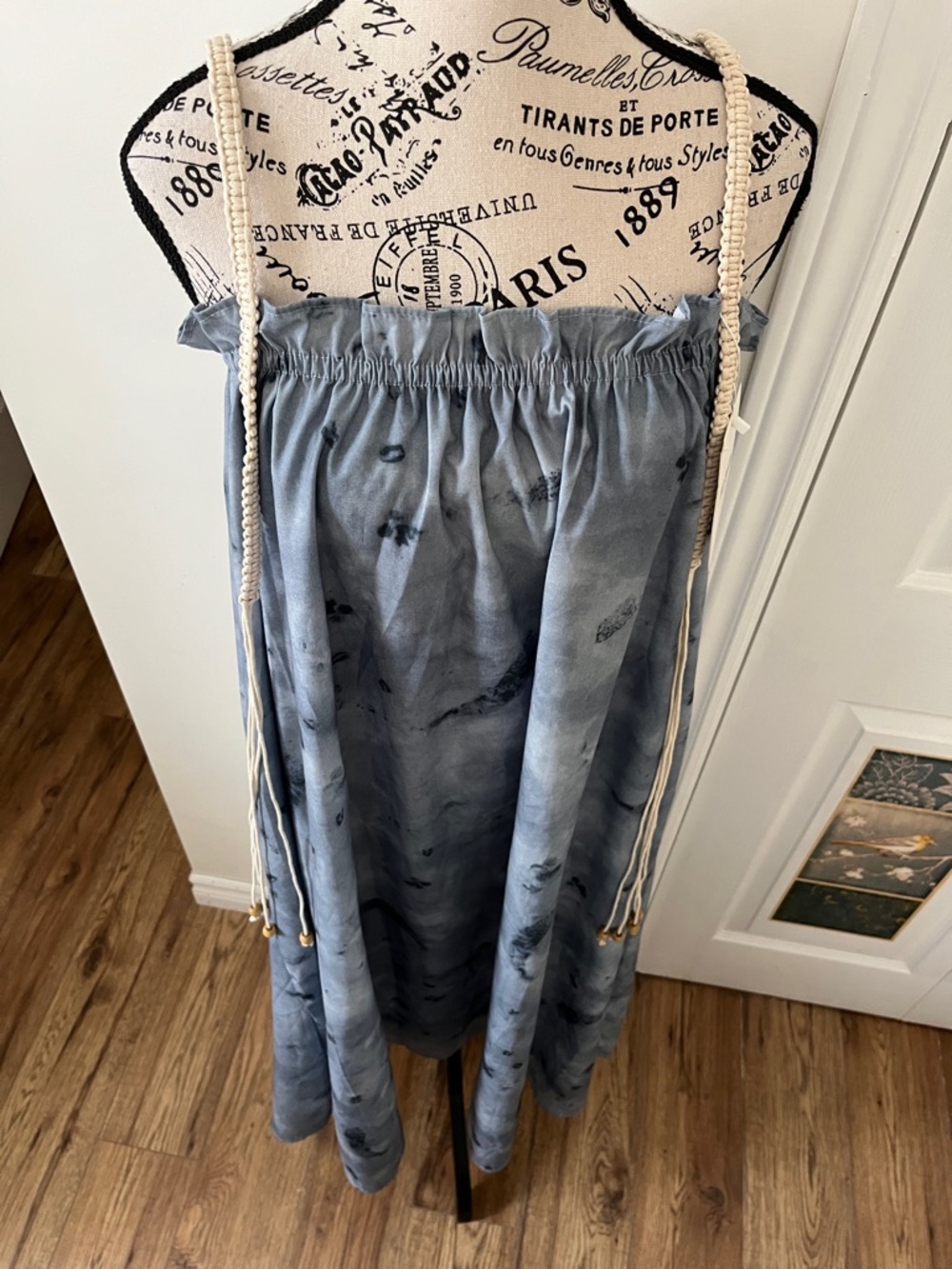 Boho Light Blue Tie-Dye Maxi Dress with Adjustable Neck - Picture 8 of 11